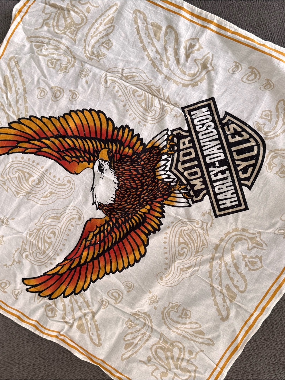 NWT Harley-Davidson White Bandana with Orange and Yellow Eagle Emblem